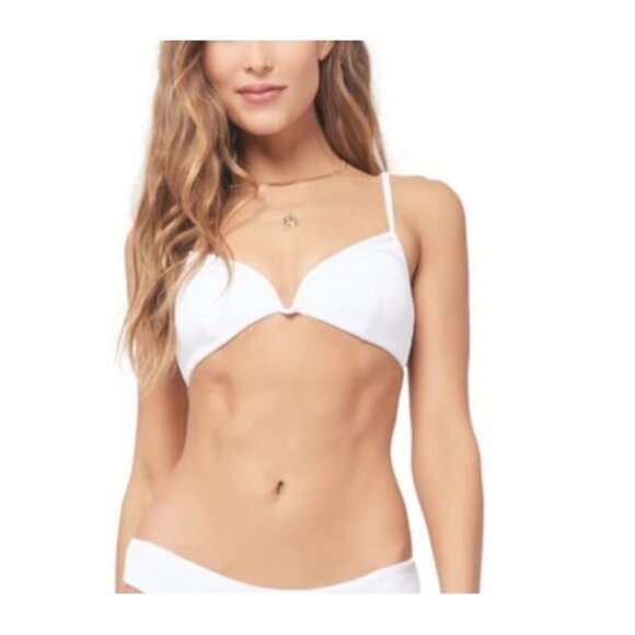 L* Space White Ribbed Triangle Siren Swimsuit Bikini Top Size x-Small NEW - Picture 1 of 9